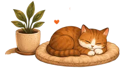A cat napping beside a potted plant